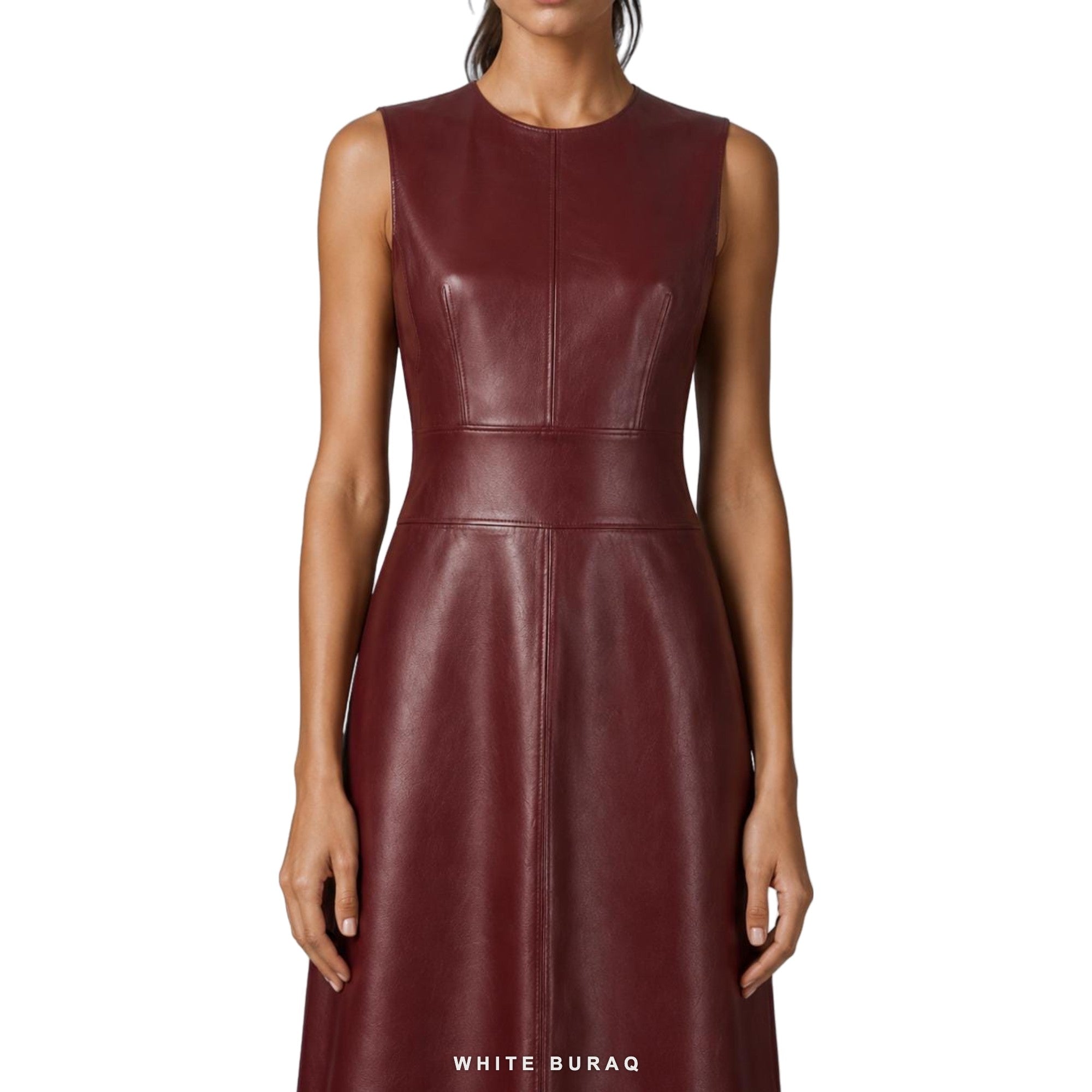 Women's Burgundy Leather Sleeveless A-Line Maxi Dress – view 6