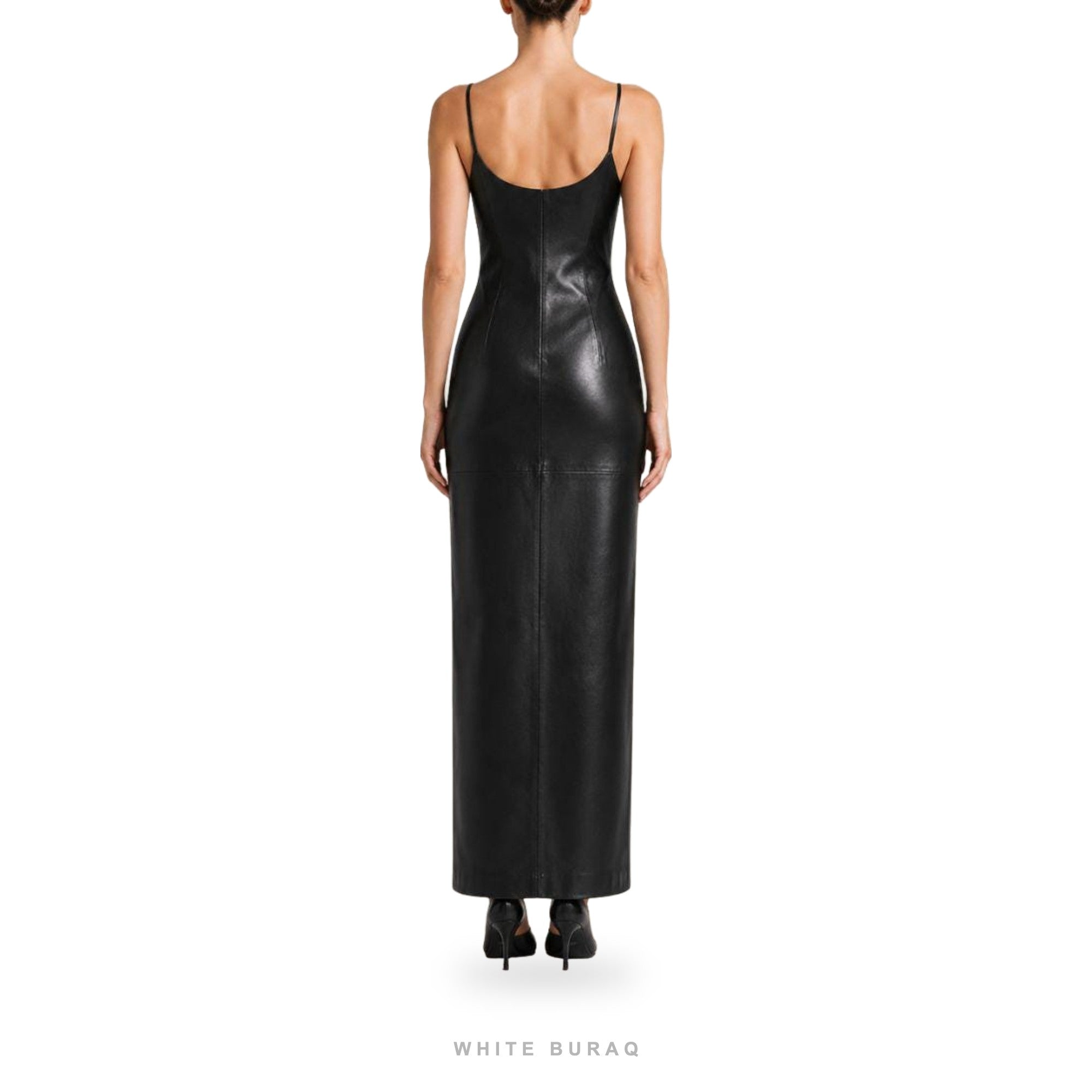 Women's Black Leather Sleeveless Bodycon Maxi Dress – view 4