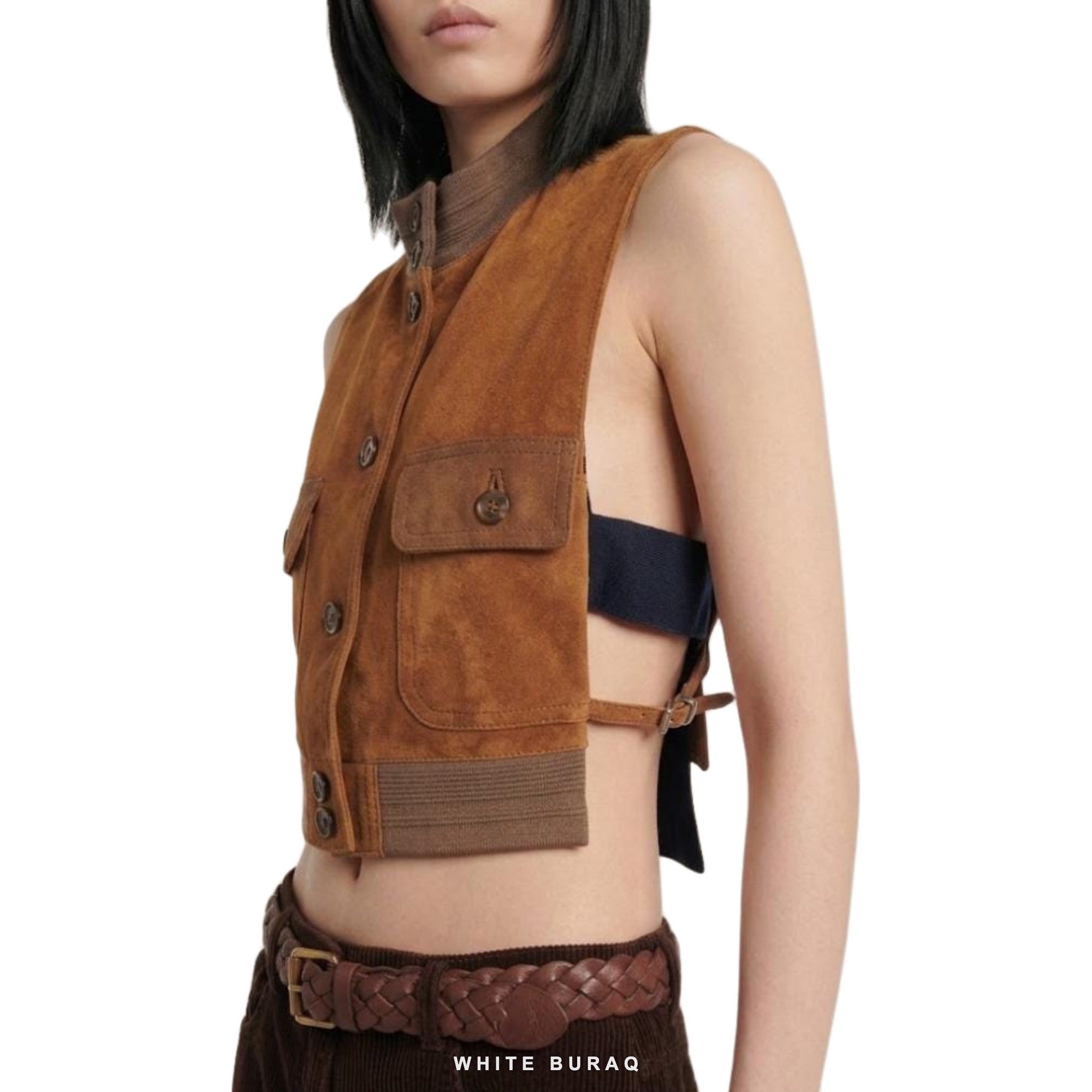 Women's Brown Suede Cropped Bomber Vest – view 2