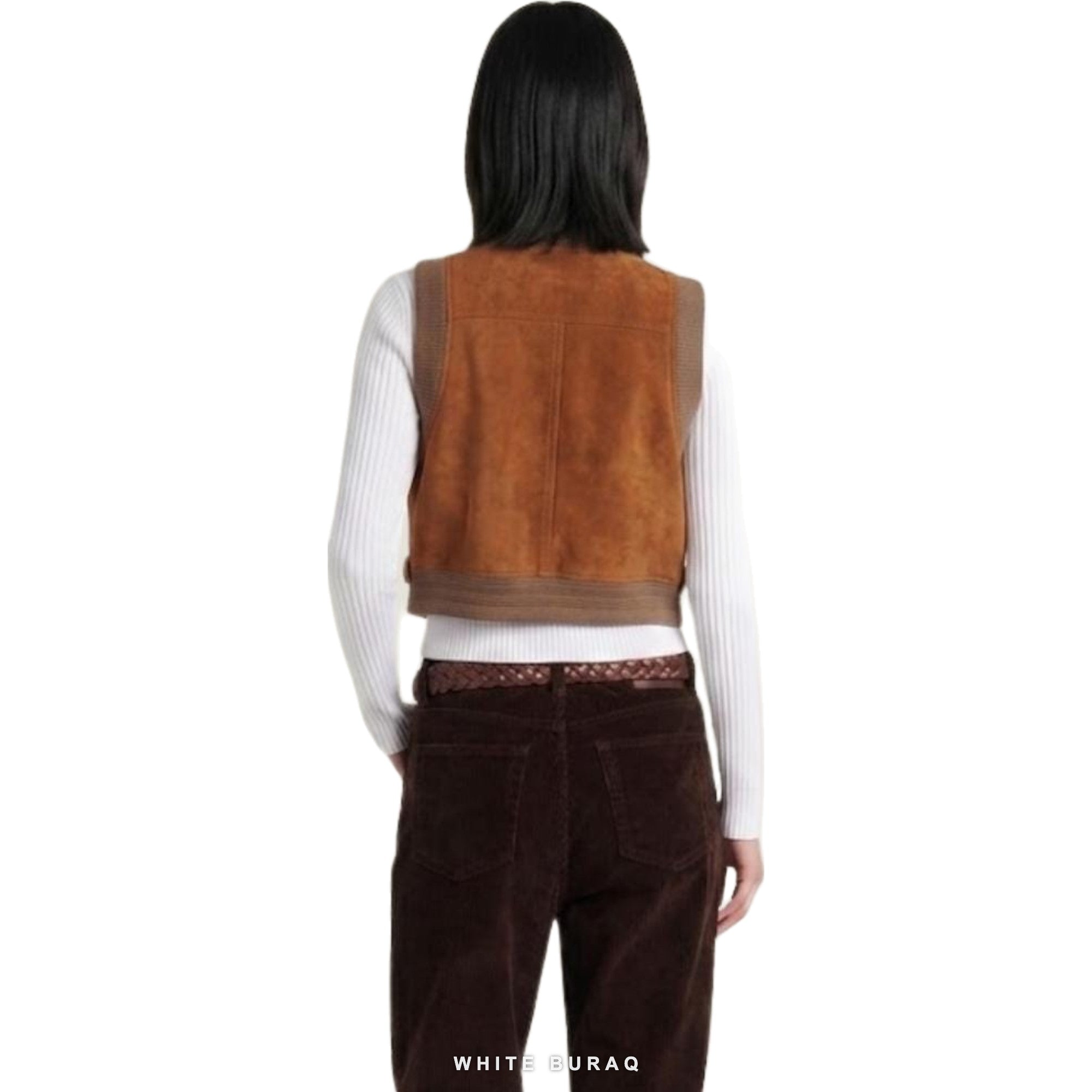 Women's Brown Suede Cropped Bomber Vest – view 4
