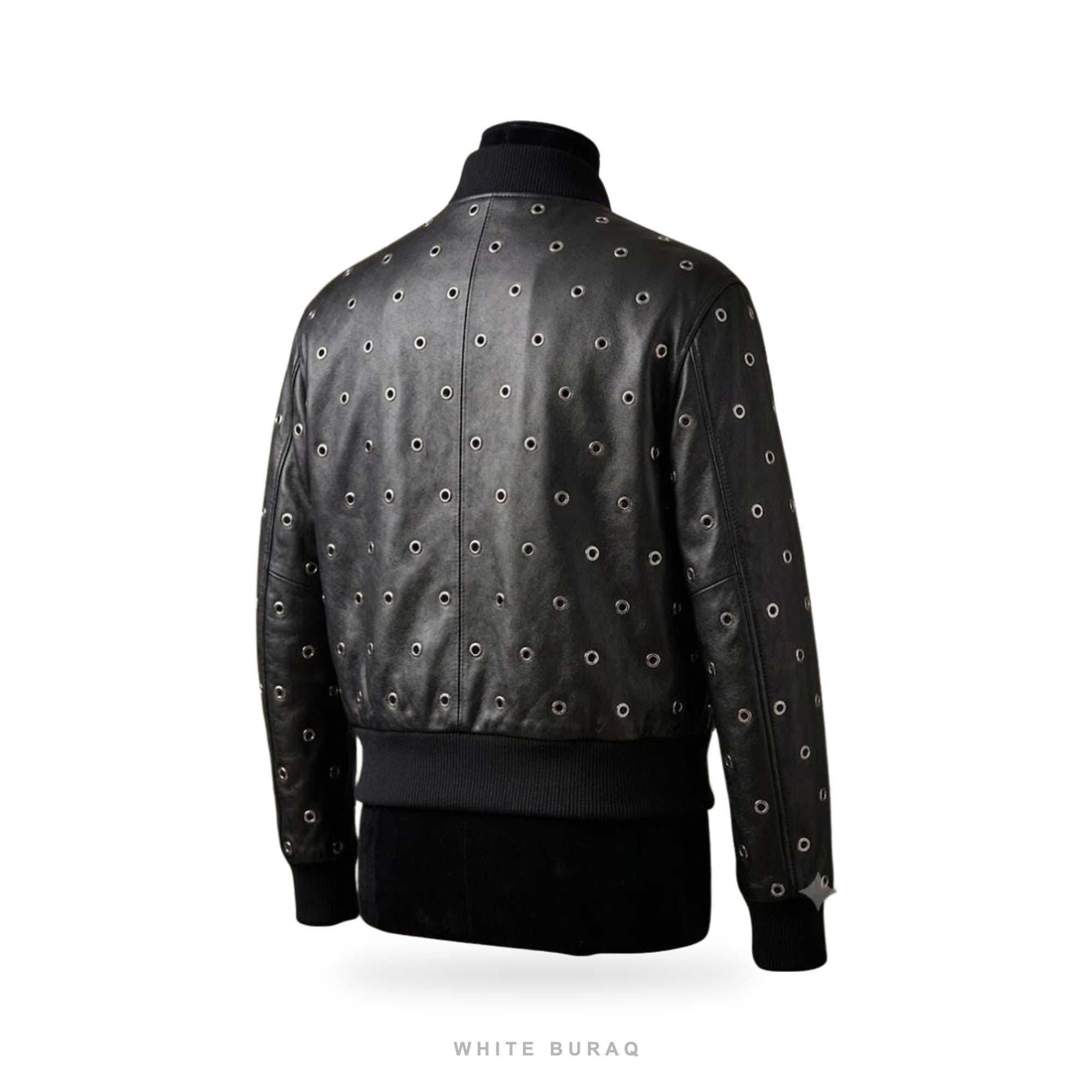 Women's Black Sheepskin Studded Bomber Jacket – view 2