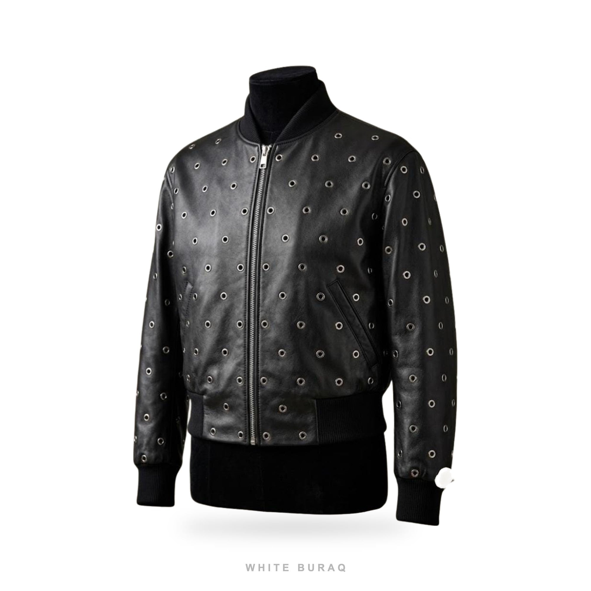 Women's Black Sheepskin Studded Bomber Jacket – view 3