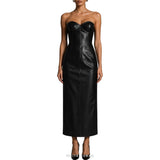 Women's Black Leather Strapless Corset Maxi Gown – view 2