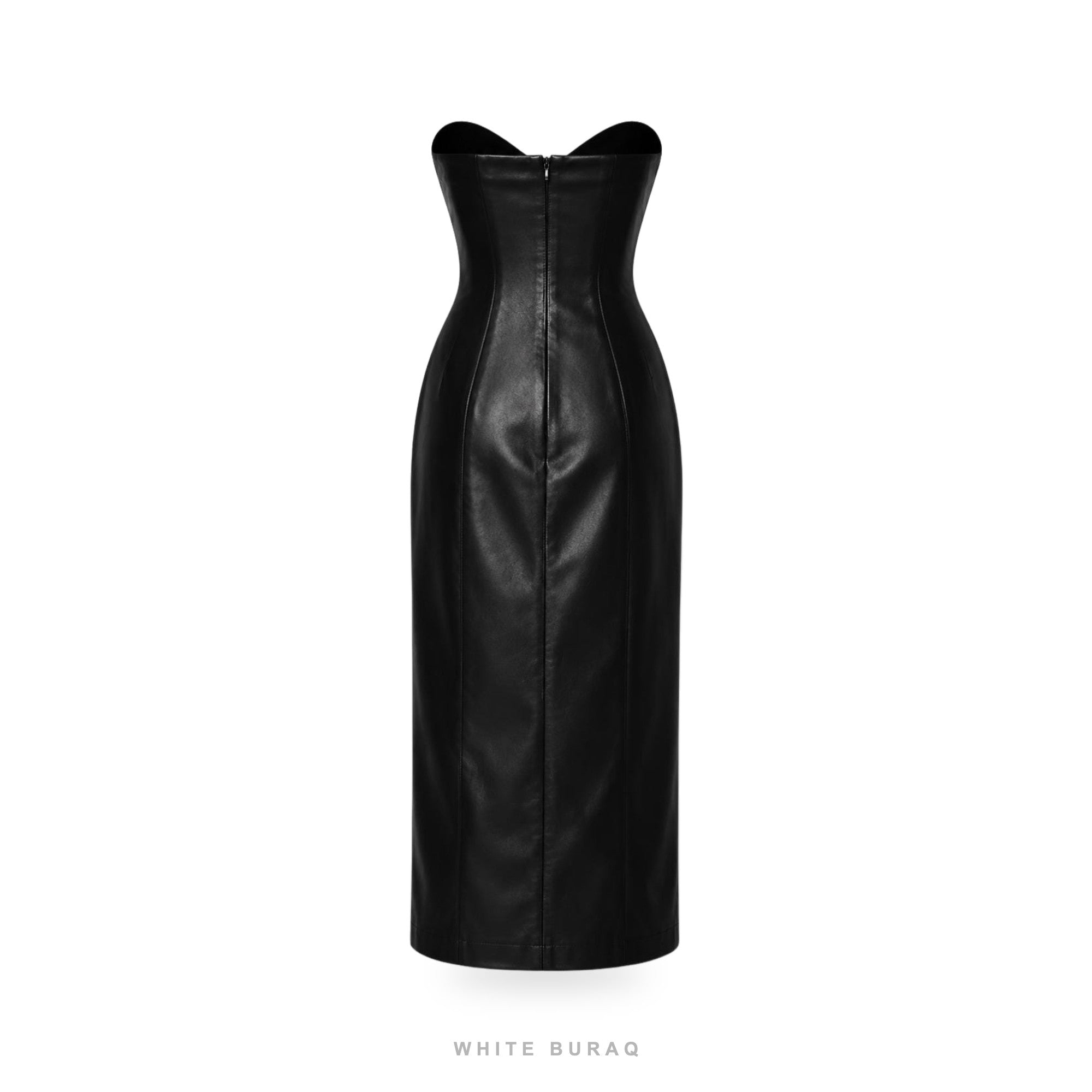Women's Black Leather Strapless Corset Maxi Gown – view 4
