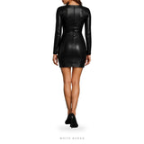 Women's Black Leather Zip-Front Bodycon Mini Dress – view 3