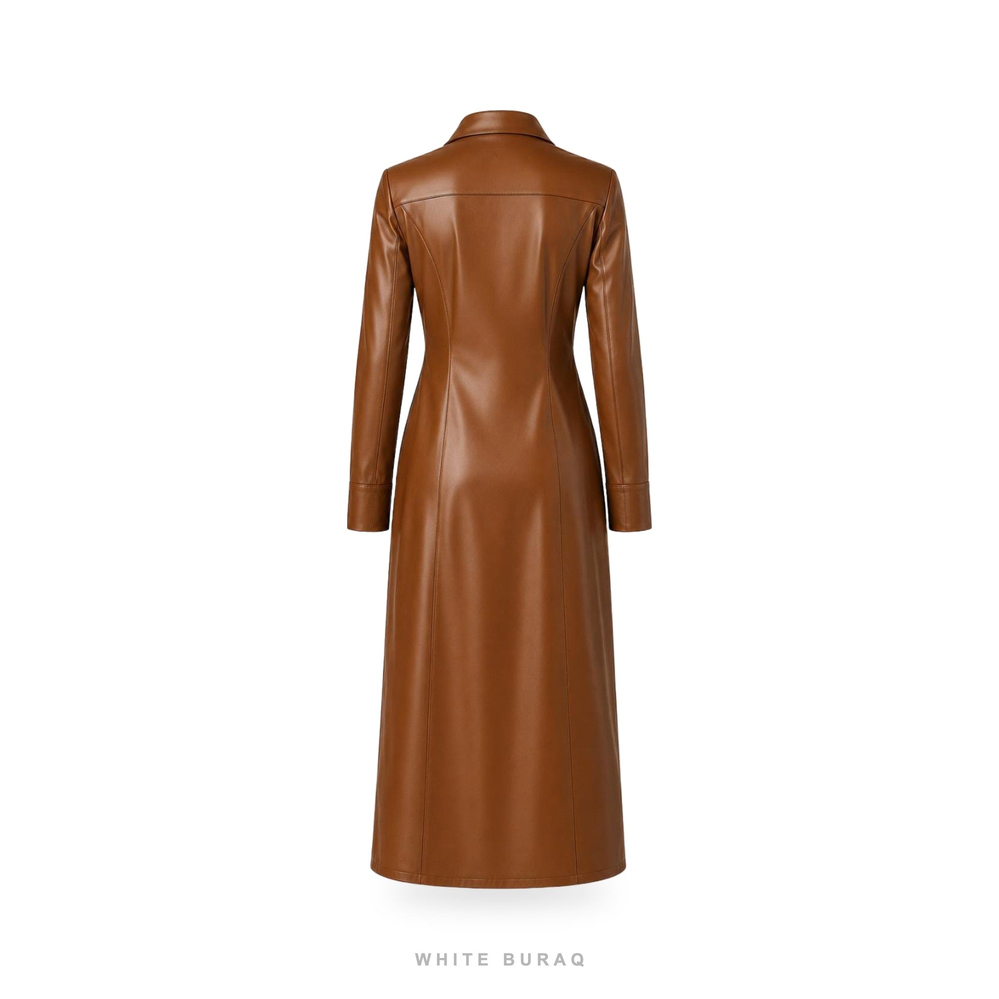 Women's Cognac Leather Button-Front Maxi Shirt Dress – view 4