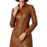 Women's Cognac Leather Button-Front Maxi Shirt Dress – view 6