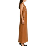 Women's Cognac Leather V-Neck Maxi Tank Dress – view 4