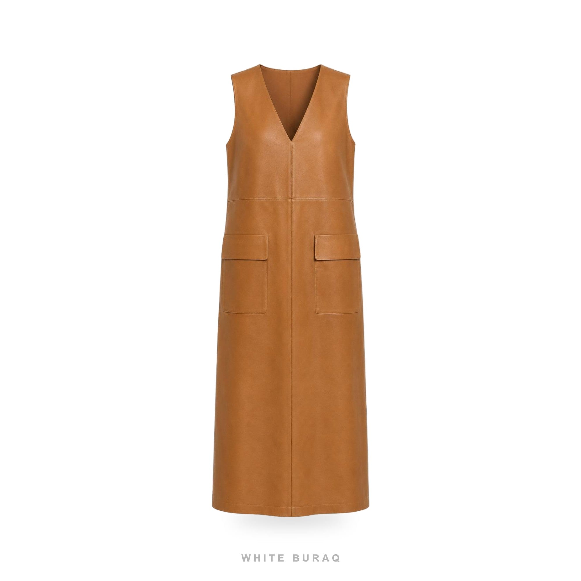 Women's Cognac Leather V-Neck Maxi Tank Dress – view 5