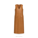 Women's Cognac Leather V-Neck Maxi Tank Dress – view 5