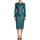 Women's Deep Teal Leather Long-Sleeve Pencil Dress – view 2