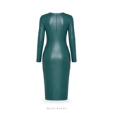 Women's Deep Teal Leather Long-Sleeve Pencil Dress – view 3