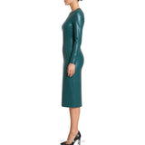 Women's Deep Teal Leather Long-Sleeve Pencil Dress – view 5