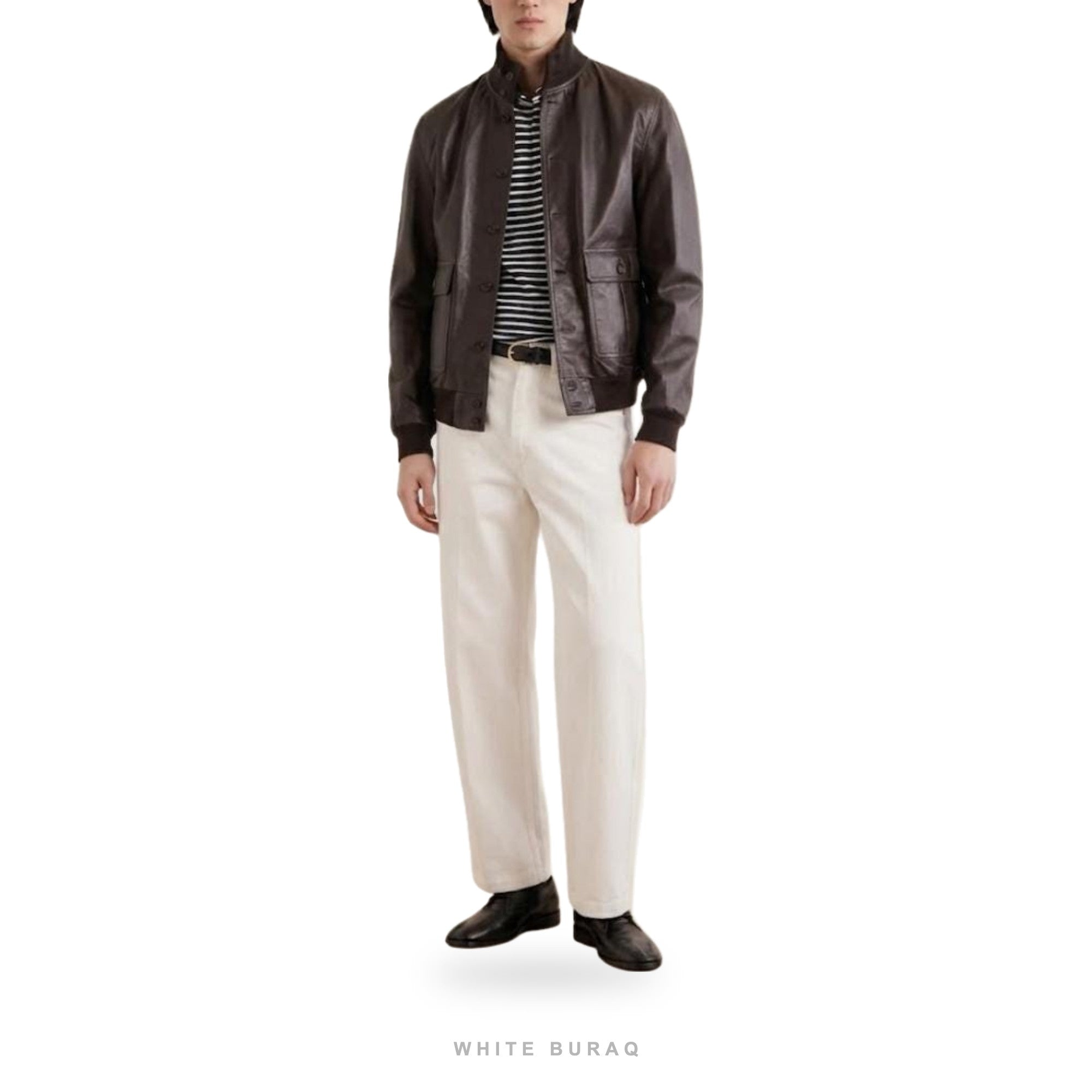 Men's Dark Brown Sheepskin High-Neck Bomber Jacket – view 2