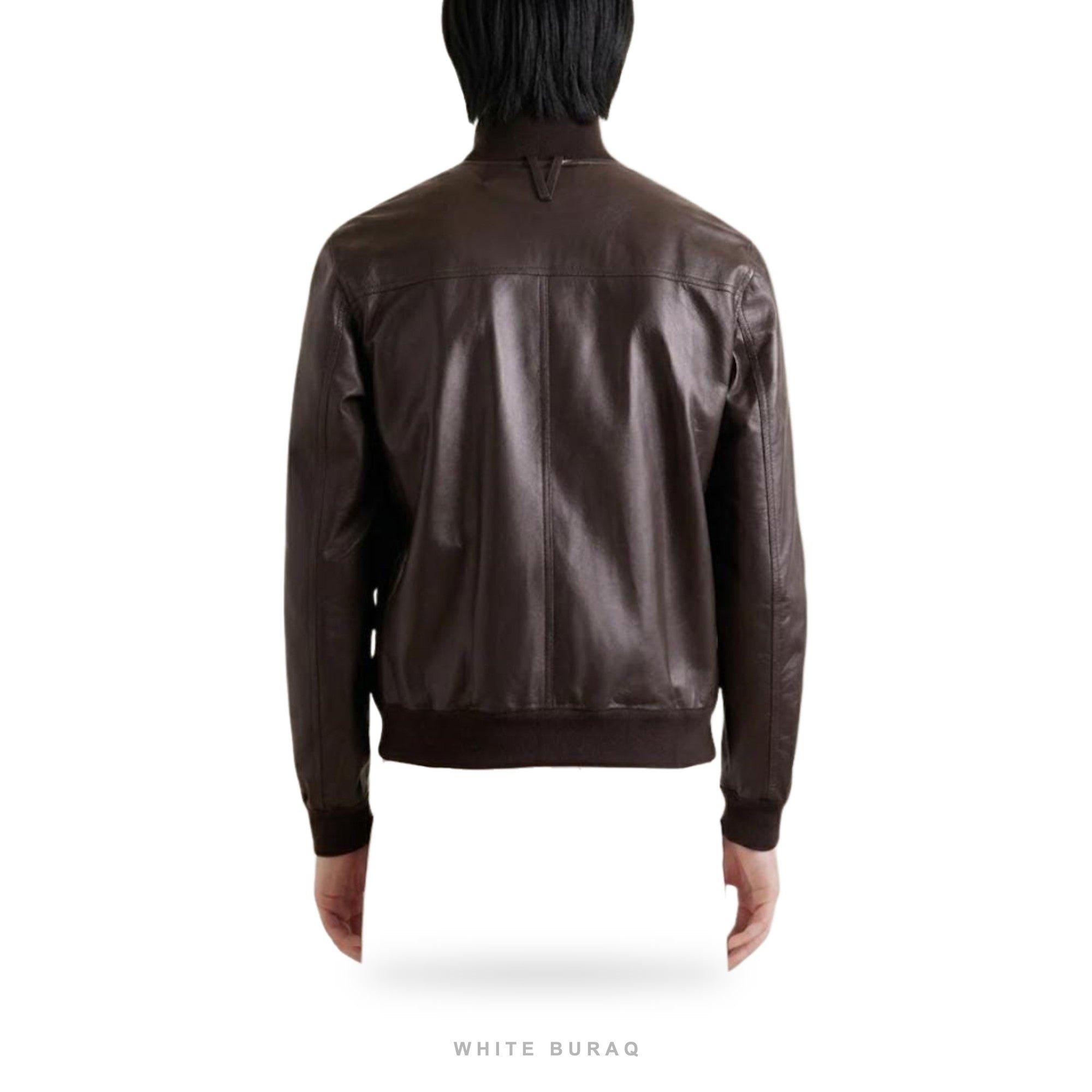 Men's Dark Brown Sheepskin High-Neck Bomber Jacket – view 3