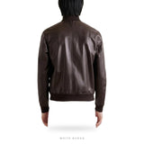 Men's Dark Brown Sheepskin High-Neck Bomber Jacket – view 3