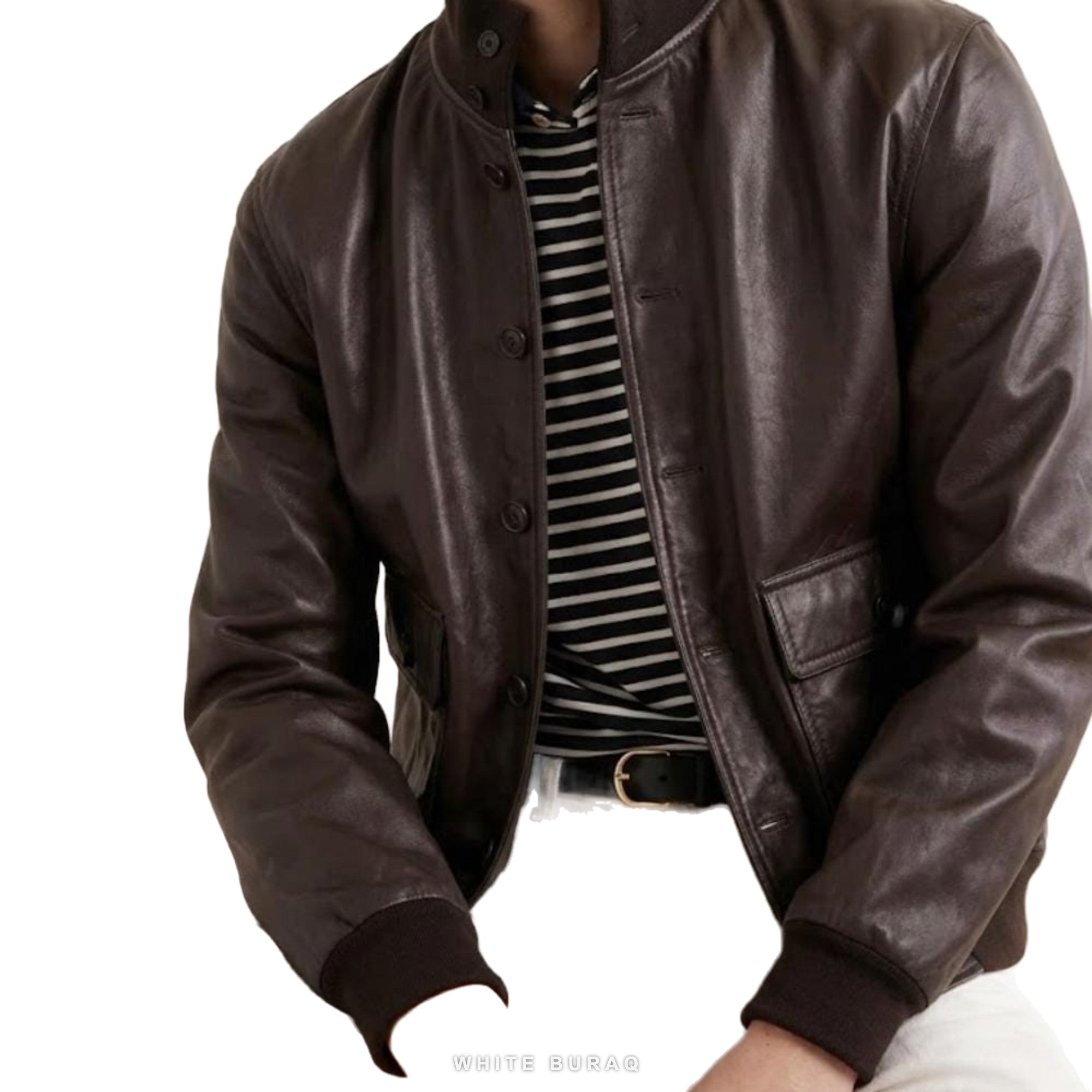 Men's Dark Brown Sheepskin High-Neck Bomber Jacket – view 4