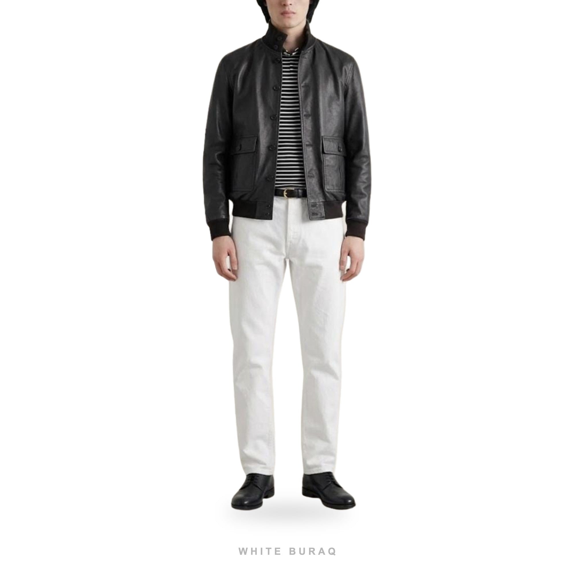 Men's Black Sheepskin High-Neck Bomber Jacket – view 2