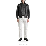 Men's Black Sheepskin High-Neck Bomber Jacket – view 2