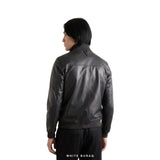 Men's Black Sheepskin High-Neck Bomber Jacket – view 3