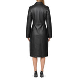 Women's Black Leather Zip-Front Midi Shirt Dress – view 3