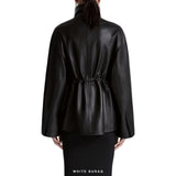 Women's Black Lambskin Funnel-Neck Drawstring Jacket – view 3