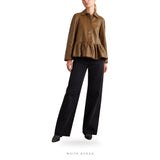 Women's Caramel Leather Ruffled Peplum Jacket – view 2