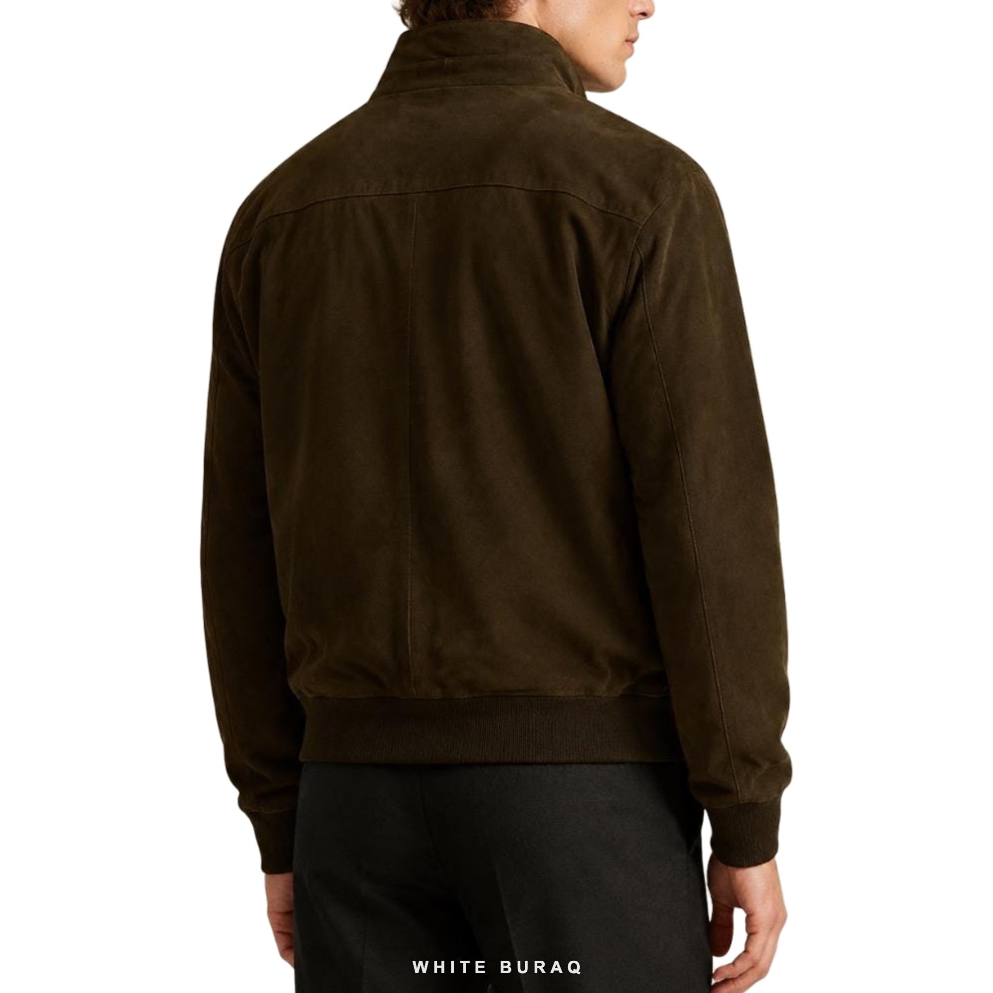 Men's Dark Brown Suede High-Neck Bomber – view 3