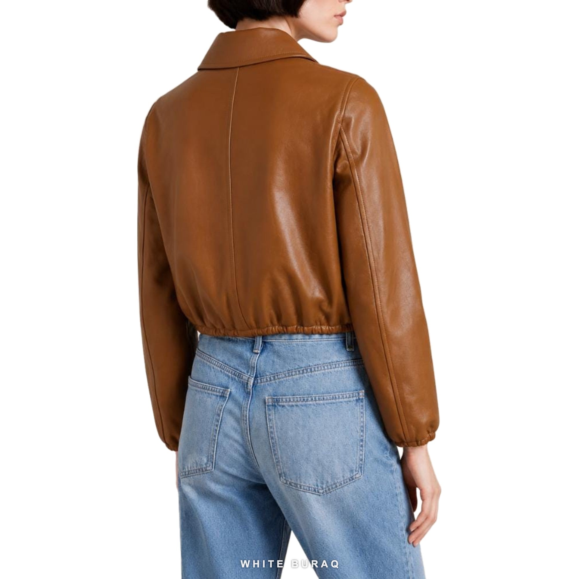 Women's Brown Sheepskin Cropped Zip Jacket – view 2