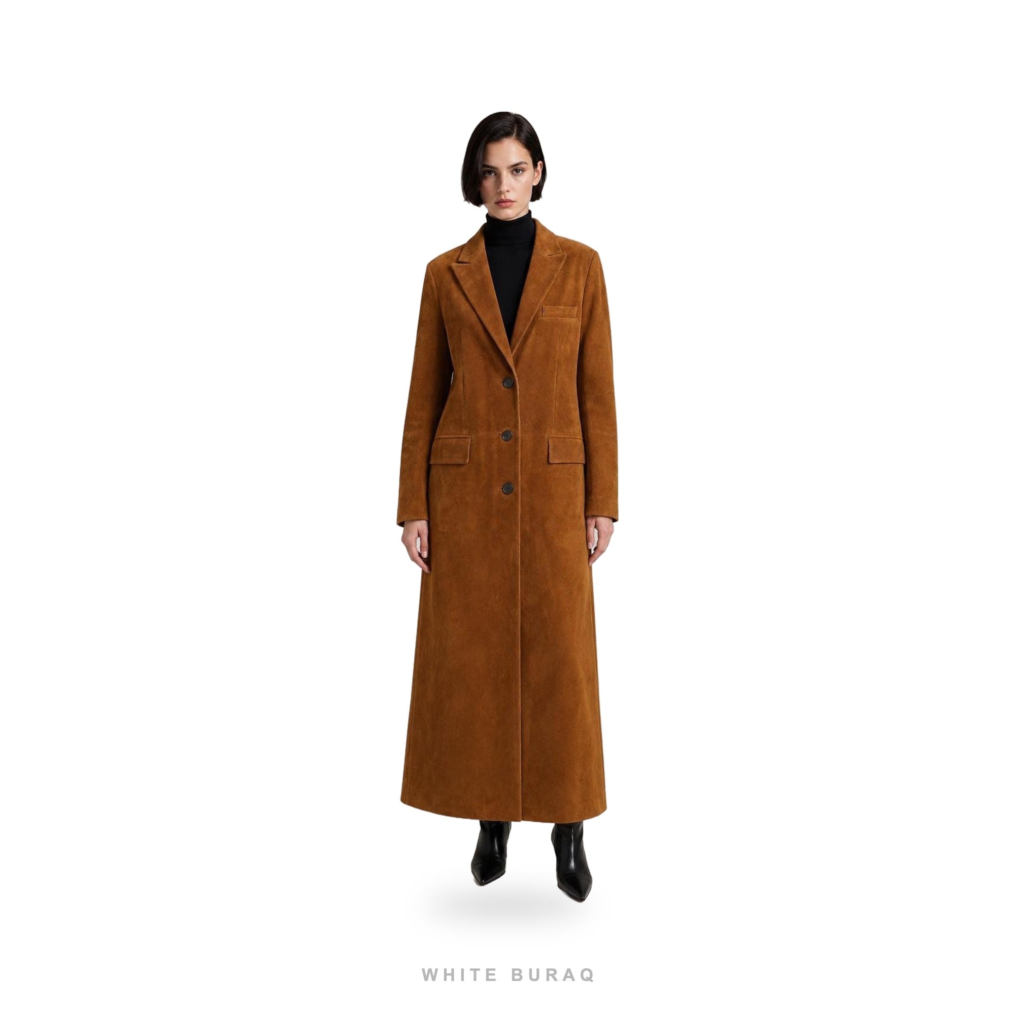 Women's Cognac Suede Floor-Length Overcoat
