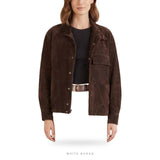 Women's Dark Brown Suede High-Collar Snap Jacket – view 2