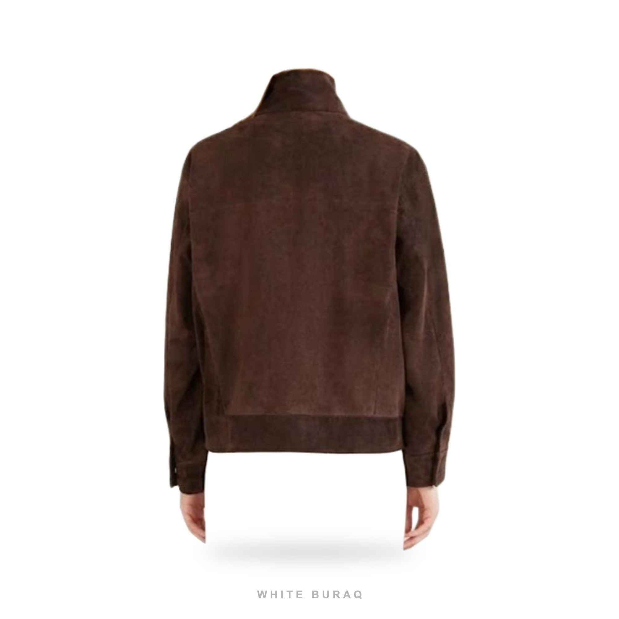 Women's Dark Brown Suede High-Collar Snap Jacket – view 3