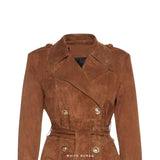 Women's Brown Suede Double-Breasted Trench Coat – view 4
