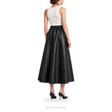 Women's Black Leather Elastic-Waist A-Line Maxi Skirt – view 3