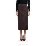 Women's Dark Brown Sheepskin Midi Pencil Skirt – view 2