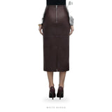 Women's Dark Brown Sheepskin Midi Pencil Skirt – view 3