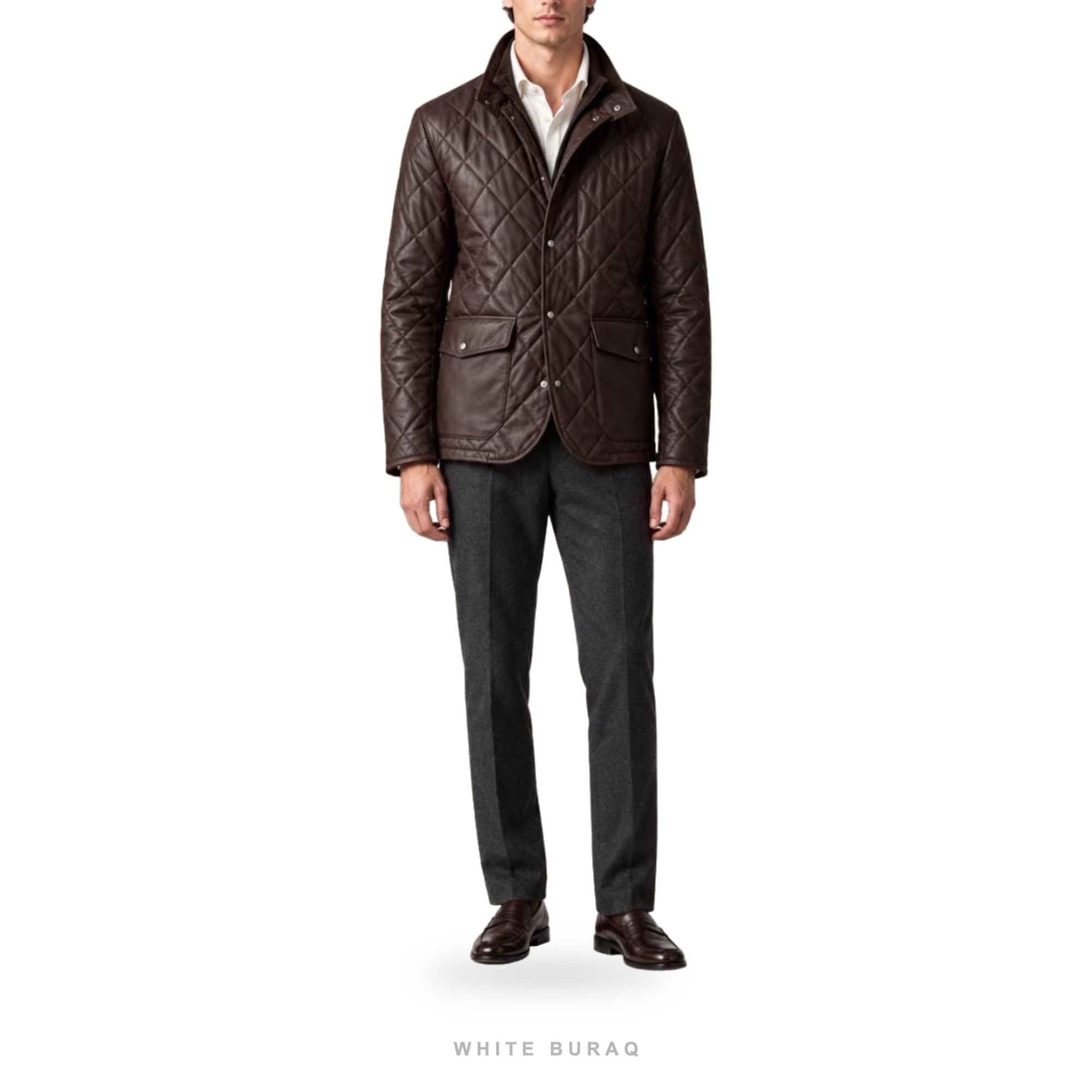 Men's Dark Brown Quilted Leather Field Jacket – view 2