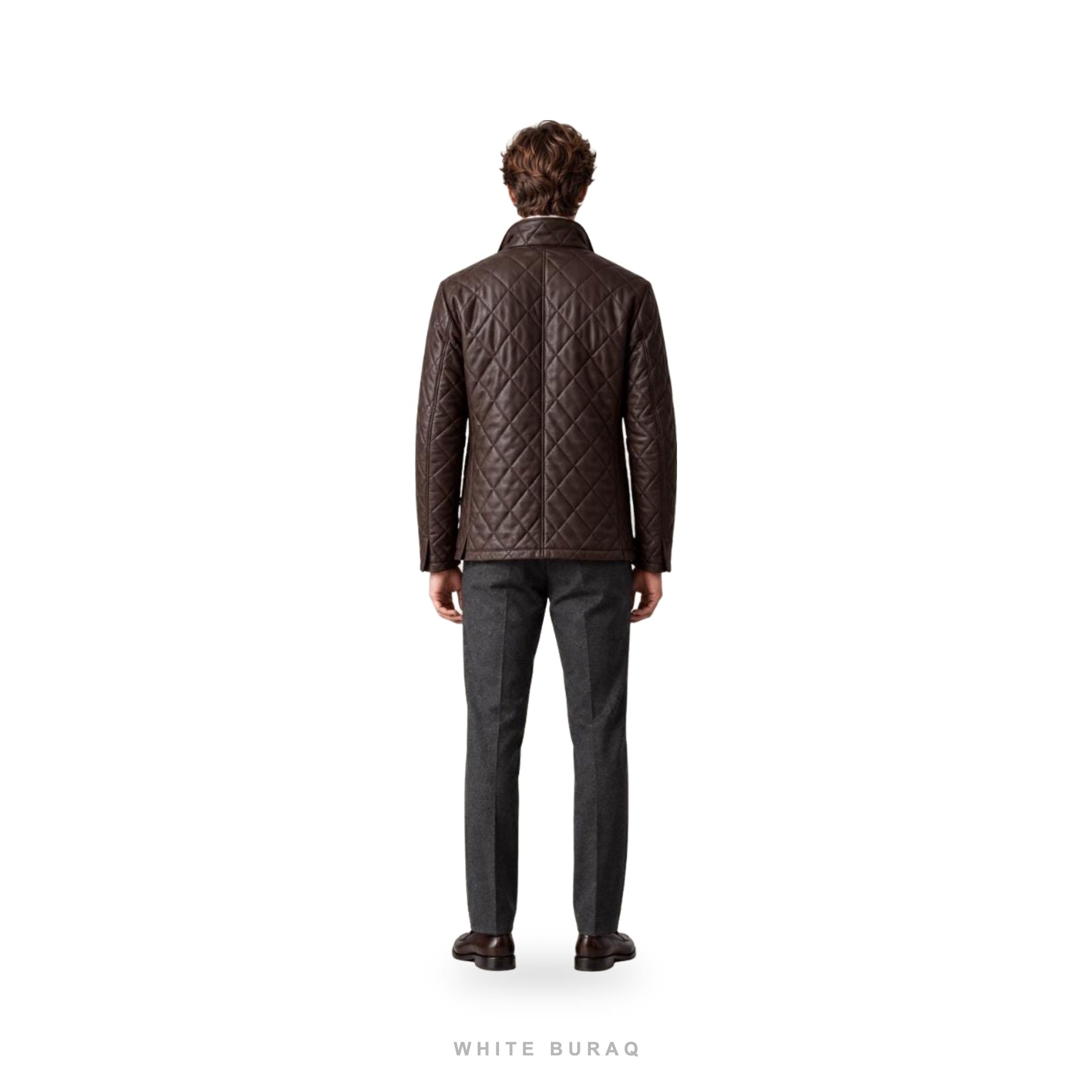 Men's Dark Brown Quilted Leather Field Jacket – view 3