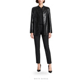 Women's Black Croc-Embossed Longline Collarless Blazer – view 2