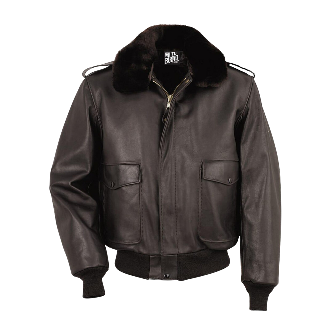Men's cowhide A-2 flight jacket with knit cuffs and waistband, handmade in genuine leather