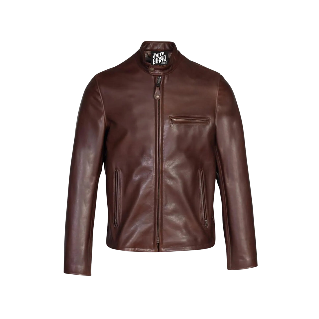 Men's waxed pebbled cowhide cafe racer jacket in genuine leather with a clean, minimal design