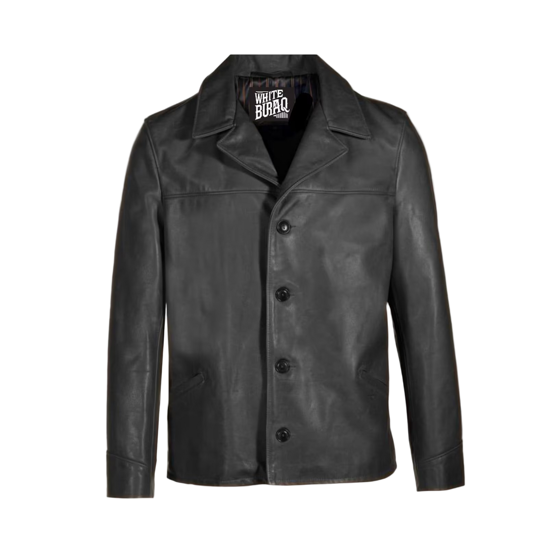 Men's black cowhide leather car coat