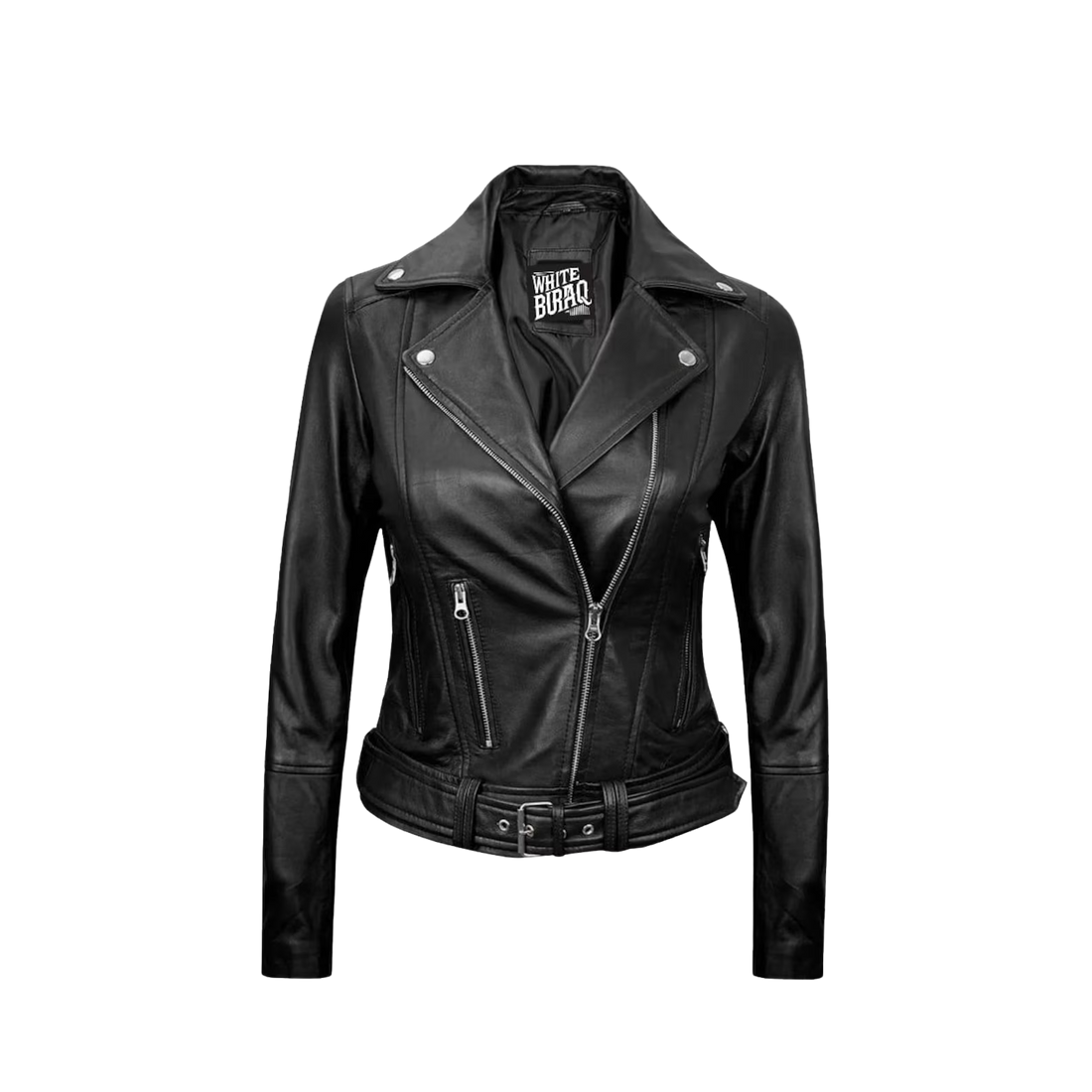 Women's black leather asymmetrical moto jacket with zip cuffs, a guide to leather jacket sleeve length
