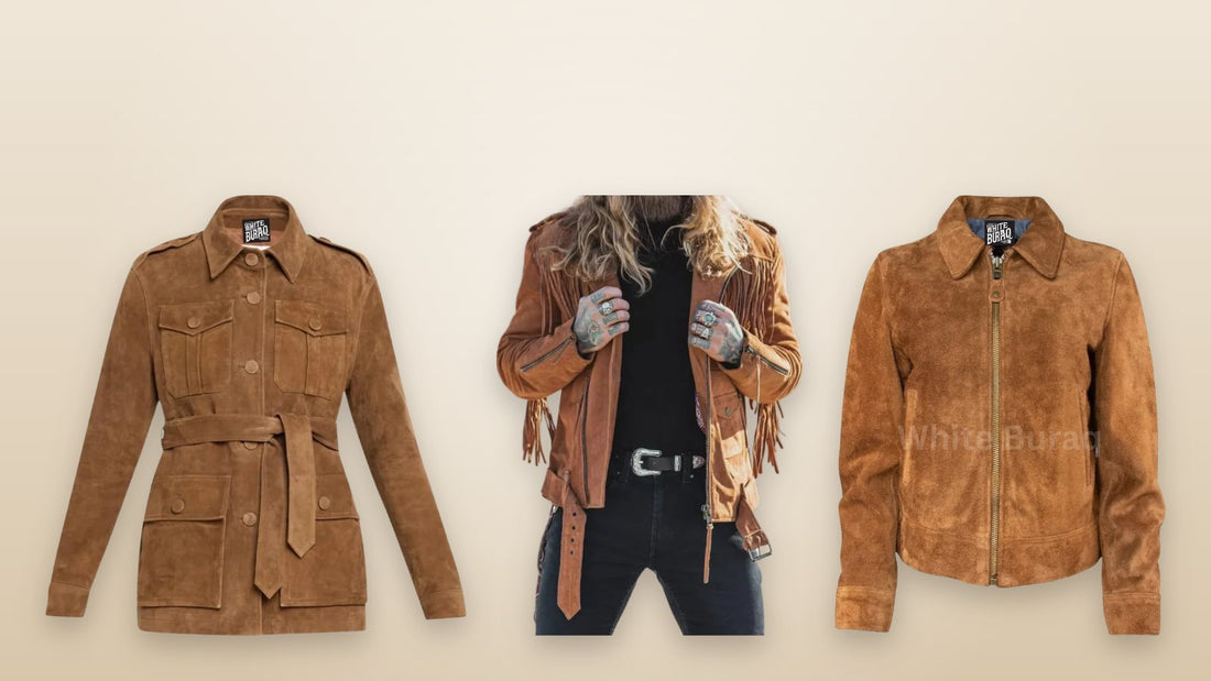 Brown suede trucker, utility and western fringe jackets for boutique wholesale