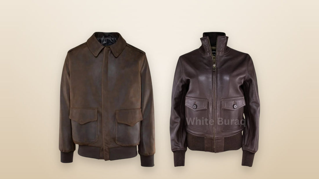 Distressed brown A-2 flight jackets for men and women in genuine leather