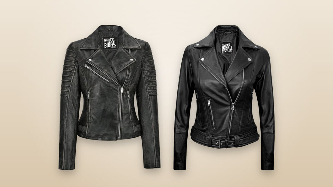 Women's black lambskin leather biker jacket and black leather asymmetrical moto jacket for fall outfits