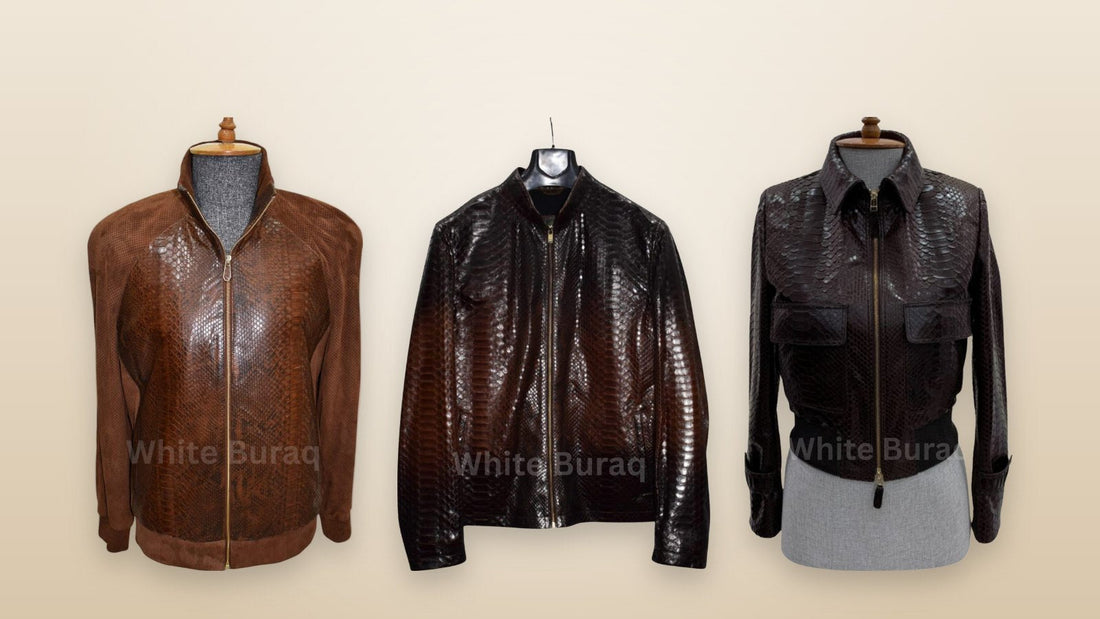 Men's distressed brown python leather jacket