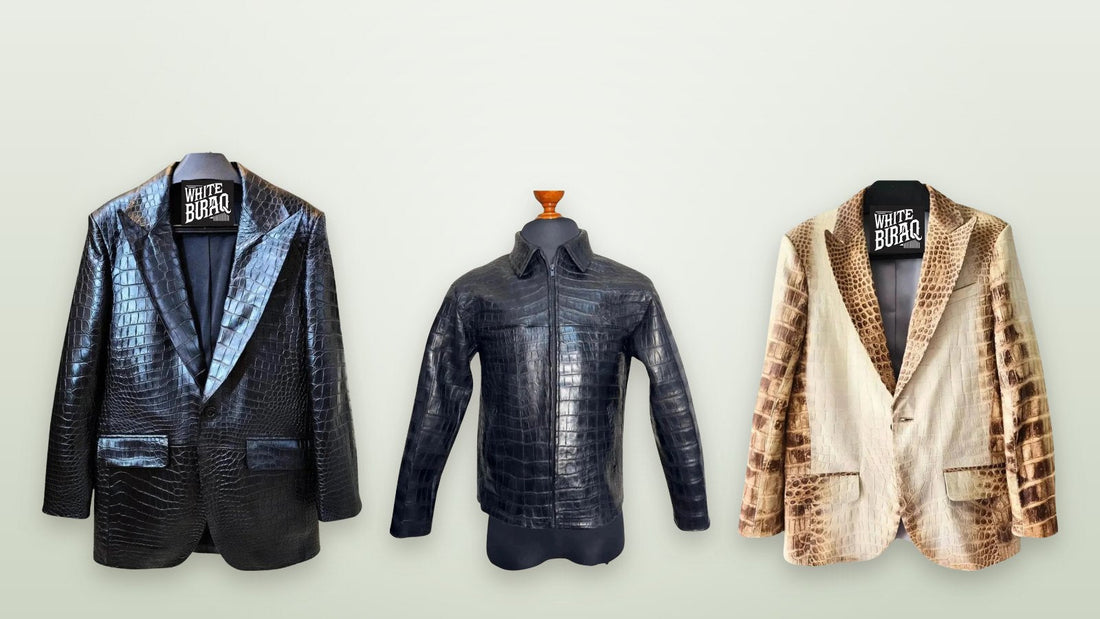 Men's black crocodile leather blazer