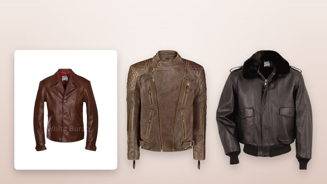 Men's distressed brown goatskin half-belt leather jacket