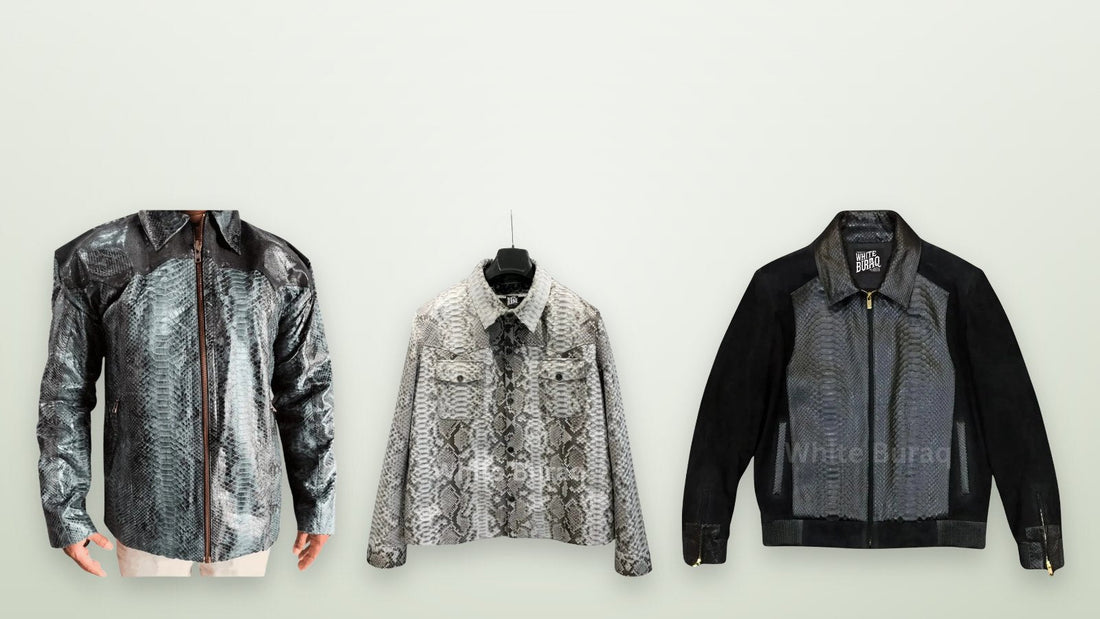 Men's gray python leather biker jacket